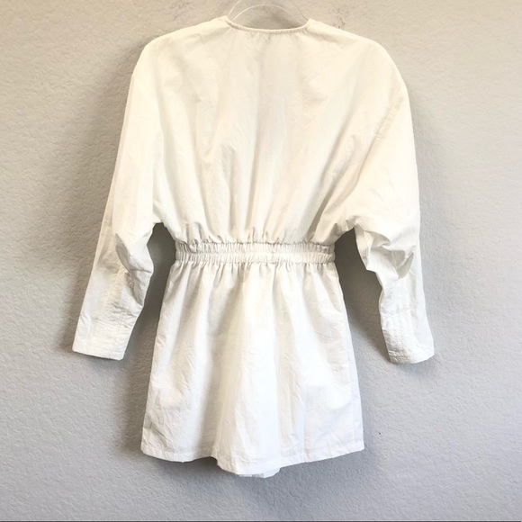 Pretty Little Thing White Ruched Shirt Dress Sz 2 - Picture 3 of 6